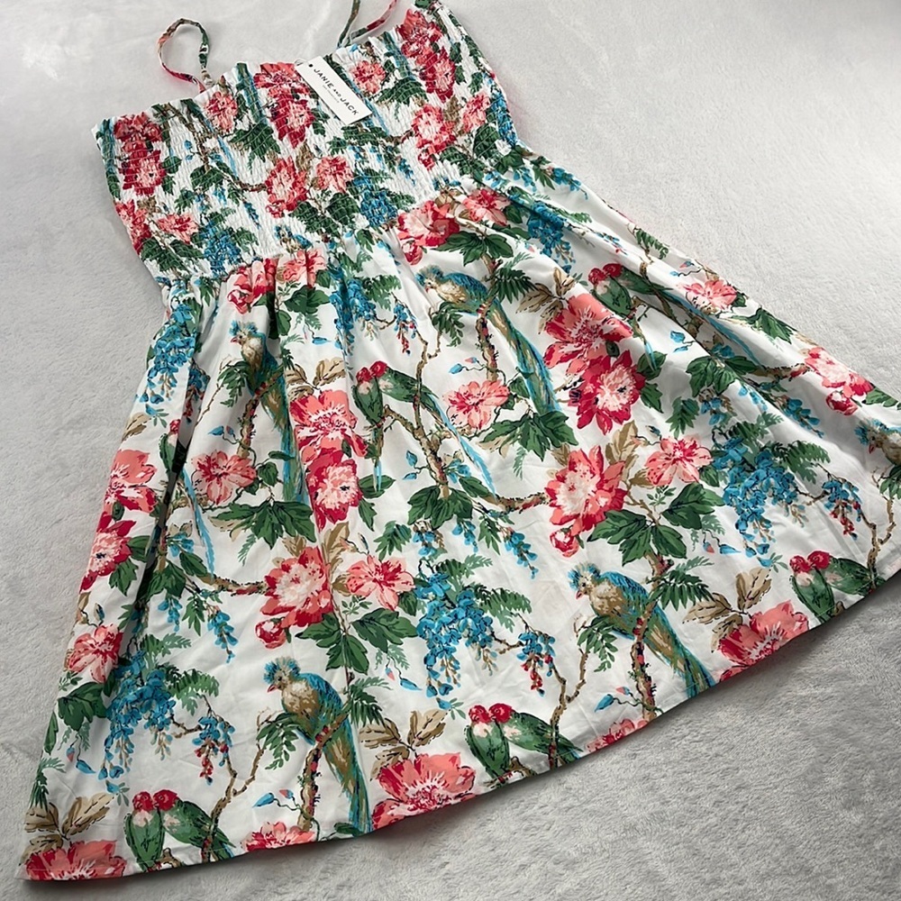 NEW Janie & Jack 18‎ Y, Bird Floral Dress Smocked 100% Cotton Tropical Parrots